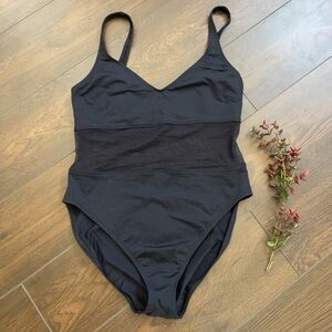 La Blanca black one piece bathing suit with a sheer middle